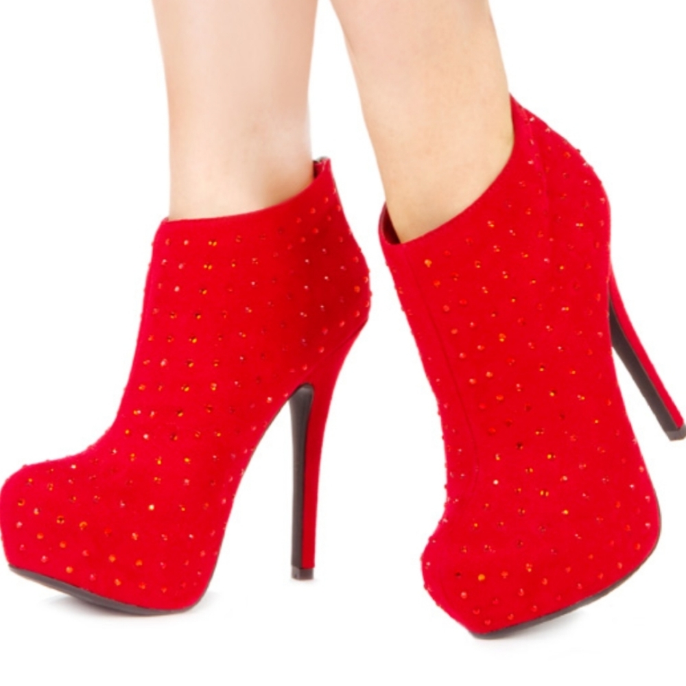 Just Fab Desdemona red rhinestoned platforms